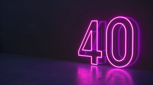 number 40 purple color 3D neon glowing lines on dark background