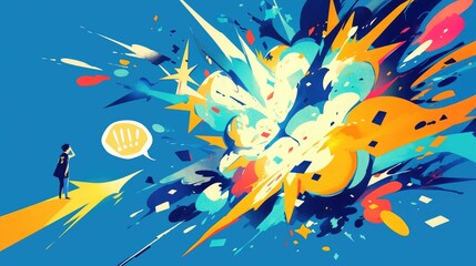 Picture this a speech bubble popping against a vibrant blue backdrop