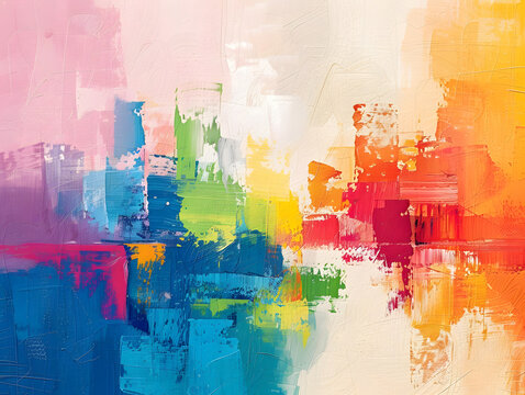 Hand drawn colorful painting abstract art panorama background Oil color painting. Generative AI.