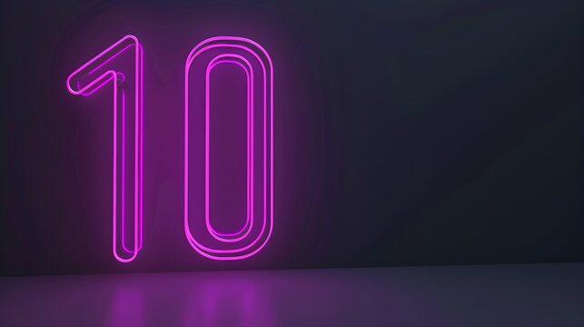 number 10 purple color 3D neon glowing lines on dark background