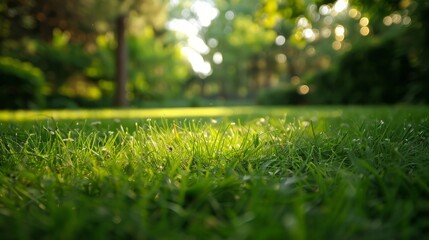 Naklejka premium close-up, green grass, low angle, depth of field