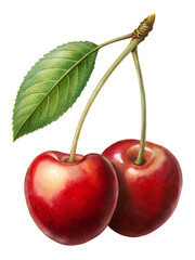 A Watercolor cherry on a transparent background.