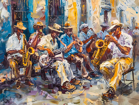 jazz band havana street Oil color painting. Generative AI.