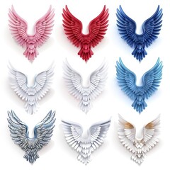 Fototapeta premium Wings icon, angel wings emblem, bird feathers silhouette, pigeon sign, spirituality symbol, elegance flight