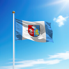 Waving flag of Subcarpathia is a region of Poland on flagpole