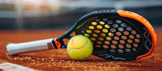 padel tennis racket on a padel court with a ball
