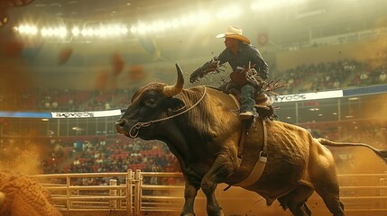 Bull Riding Photo, Rodeo Cowboy, Action Shot, Bull Ride, Rodeo Event, Cowboy on Bull, Rodeo Arena, Professional Bull Riding, Intense Rodeo Action