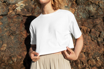 Png women’s crop top mockup beach apparel photoshoot