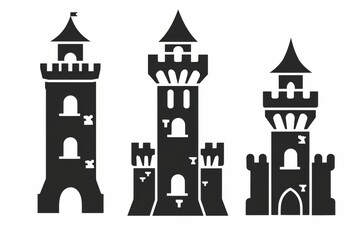Castle icon, fairy tale forts, old towers, medieval castles, kingdom symbol, king home, fairytale fortress