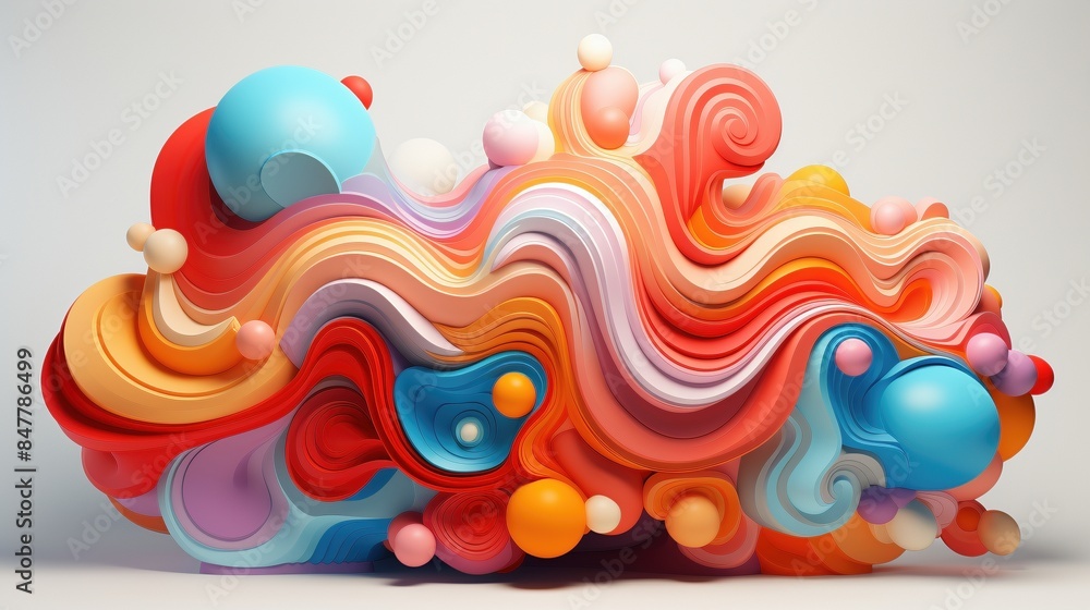 Poster layered colorful abstract wave composition 3d rendering image. creative wavy wallpaper art realistic