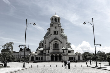 Exterior view of Patriarchal Cathedral of St. Alexander Nevsky on sunny day Sofia Bulgaria