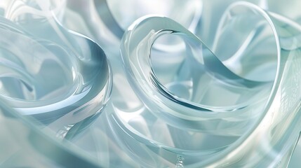 Translucent glass-like abstract shapes in soft blue 3d rendering image. Fluid, ethereal appearance wallpaper art colorful realistic. Abstraction concept idea, conceptual photo