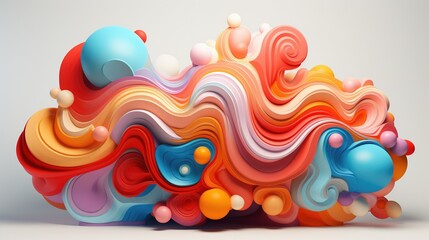 Layered colorful abstract wave composition 3d rendering image. Creative wavy wallpaper art realistic. Visual harmony. Vibrant and fluid abstraction concept idea, conceptual photo