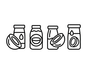 coconut milk icons symbol vector design simple line black white colors illustration set isolated