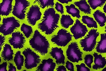 Vibrant purple and neon green leopard print pattern background with abstract design