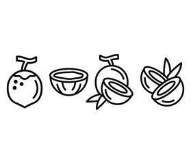 coconut fruit icons symbol vector design simple line black white color illustration collections sets