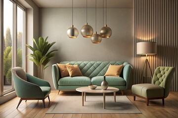 modern living room 3D illustration, living 3d room interior