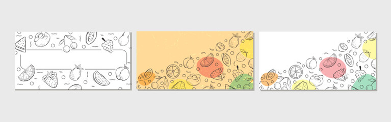 Summer fruit isolated elements. sale horizontal cards. Hand draw. Vector abstract design for paper, cover, fabric, interior decor and other use