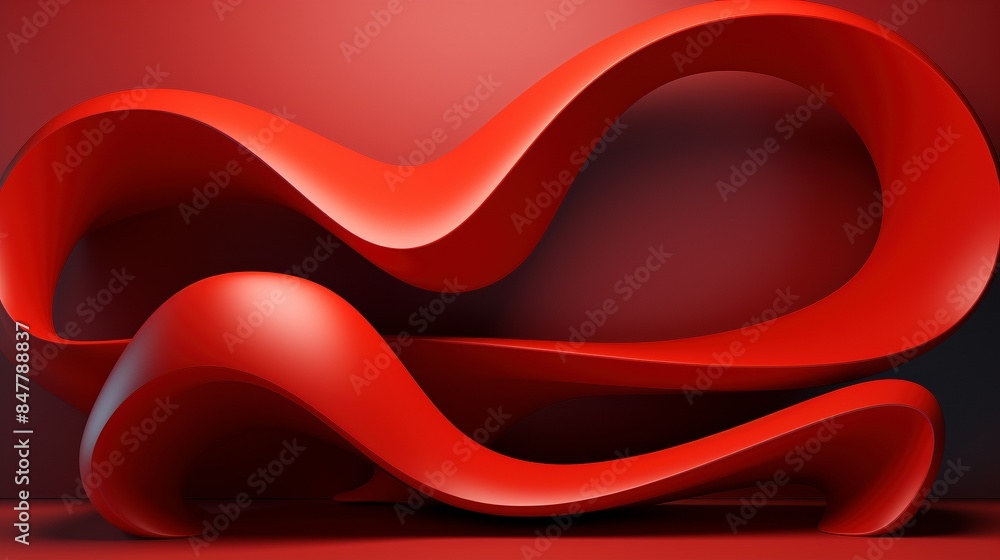 Poster minimalistic red abstract sculpture with smooth curving shapes 3d rendering image. bold and striking