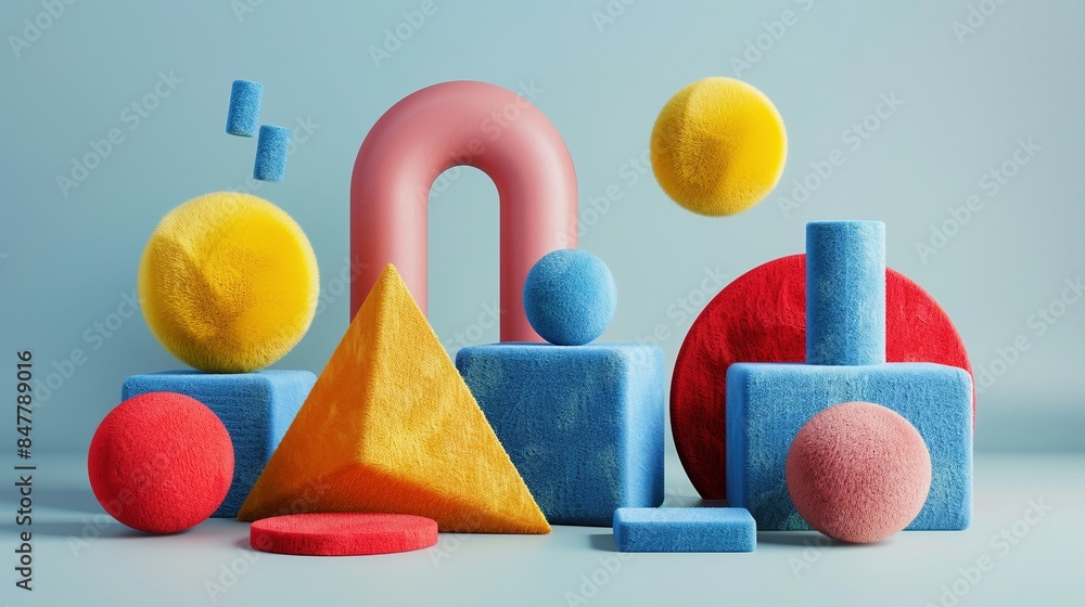 Aufkleber colorful abstract composition with fluffy geometric shapes 3d rendering image. decorative unique ele