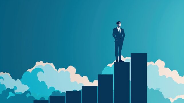 Businessperson standing on a bar chart. Business Growth up concept