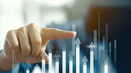 Increasing Graph, Finger Pointing Upward, Financial Growth Chart, Data Analysis, Business Success, Stock Market Rise, Profit Increase