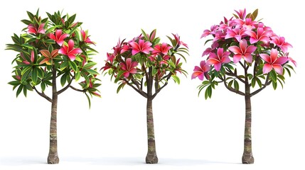 Fototapeta premium 3d illustration of set Plumeria Obtusa tree isolated on white background
