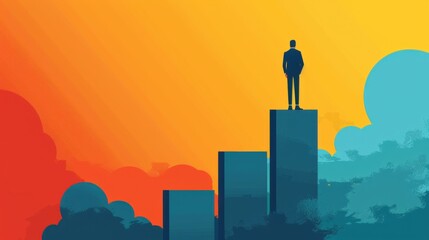 Businessperson standing on a bar chart. Business Growth up concept