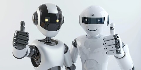 Naklejka premium a Human and a Robot giving thumbs up