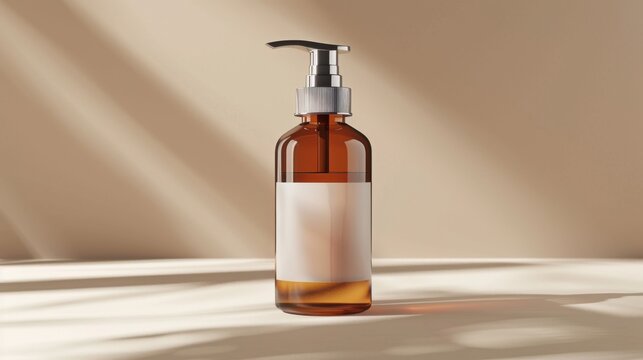 Mockup cosmetic bottle of perfume is sitting on a table