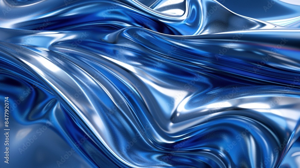 Poster dynamic abstract waves in vibrant blue tones 3d rendering image. fluidity wallpaper art colorful rea