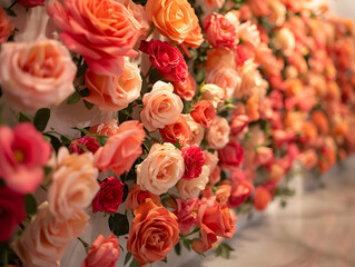 roses wall with vibrant colors and lush texture, against a marble background.