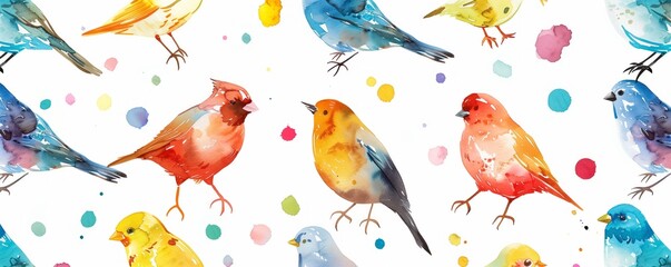Artistic watercolor birds and foliage on white backdrop.
