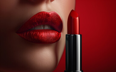 Obraz premium Generative ai illustration of a red llipstick ready for make up
