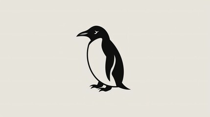A minimal black and white penguine on white background UHD wallpaper