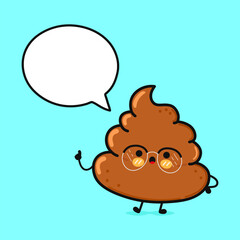 Turd with speech bubble. Vector hand drawn cartoon kawaii character illustration icon. Isolated on blue background. Chocolate Turd character concept