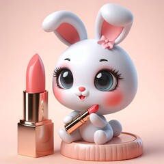 cute bunny with lipstick cartoon ,3d Generative AI
