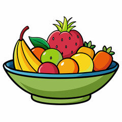 fruits in a ceramic bowl Realistic vector illustration isolated