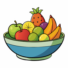 fruits in a ceramic bowl Realistic vector illustration isolated