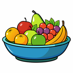 fruits in a ceramic bowl Realistic vector illustration isolated