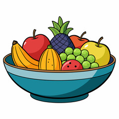 fruits in a ceramic bowl Realistic vector illustration isolated