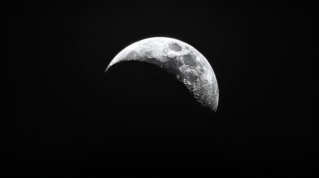 Thin crescent moon re-emerging from shadow against dark sky