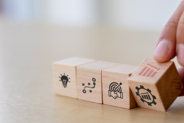 Business recovery plan and strategy concept. Business continuity tools, disaster recovery plan, insurance policy. Business strategies, managing staff, networking, develop innovation, seek assistance.