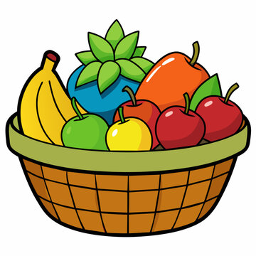 fruits in a busket Realistic vector illustration isolated
