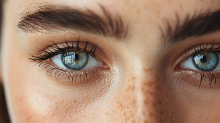 Fototapeta premium Close-up of beautiful female eyes with long eyelashes and blue eyes