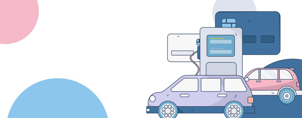 Vector Internet operation hand-drawn illustration of people getting discounts for refueling their cars
