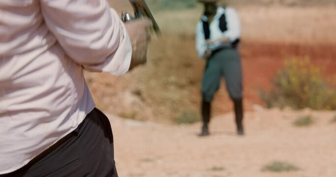 A Western Standoff Between A Business Man And A Cowboy