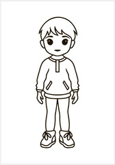 Cute Anime boy with big eyes isolated. Manga style. Coloring page book. Hand drawn vector illustration