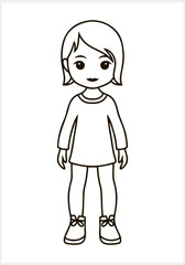 Cute Anime girl awith big eyes isolated. Manga style. Coloring page book. Hand drawn vector illustration. EPS 10