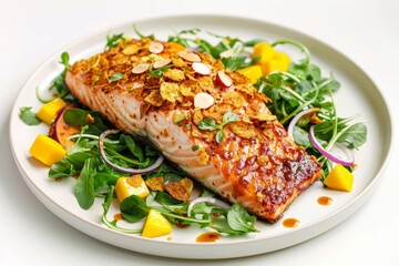 BBQ Potato Chip-Crusted Salmon with Watercress Salad